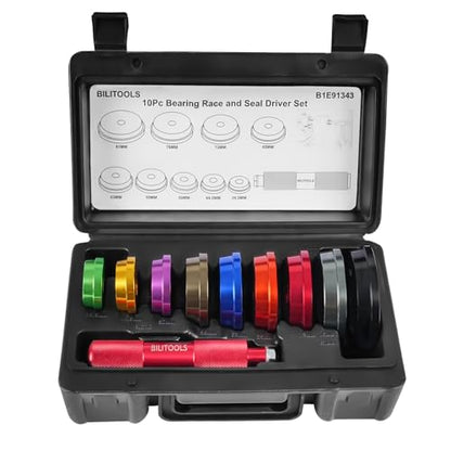 BILITOOLS Bearing Race and Seal Driver Set, 10PCS Metric (39.5-81mm) | 1 handle & 9 Adapters, Bearing Press Kit, Seal Installer Kit, Portable Storage Case - size: 10 Piece Bearing Press Kit