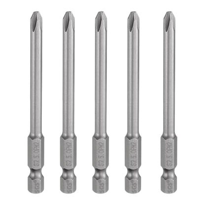 HARFINGTON 5pcs #2 Phillips Screwdriver Bit PH2 1/4" Hex Shank 3.15" (80mm) Long Magnetic S2 Steel Industrial Grade Screw Driver Bit Cross Head Electric Drill Bits 0.197" (5mm) Rod - size: PH2 x 80mm x 5mm
