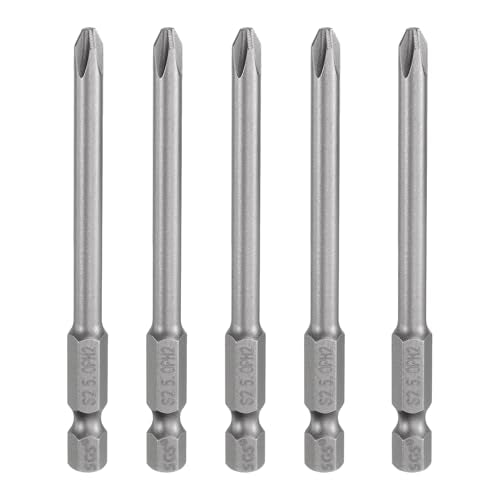 HARFINGTON 5pcs #2 Phillips Screwdriver Bit PH2 1/4" Hex Shank 3.15" (80mm) Long Magnetic S2 Steel Industrial Grade Screw Driver Bit Cross Head Electric Drill Bits 0.197" (5mm) Rod - size: PH2 x 80mm x 5mm