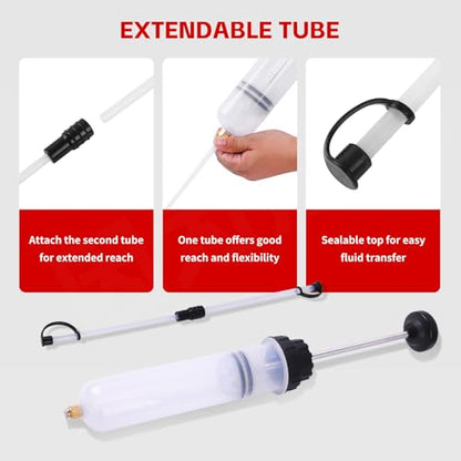 MaxWorks Manual Fluid Extraction and Transfer Pump 500cc 17oz Multi Purpose Syringe Suction Gun for Oil Brake Fluid Coolant and Gear Lube with Extension Hoses (51045) - size: 500cc