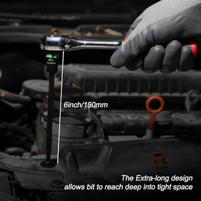 EMENTOL 24PCS 3/8" Drive Impact Torx Bit Socket Set, Extra Long Star Bit Sockets, T10-T60, Cr-V and S2 Alloy Steel - size: Torx Bit T10-T60