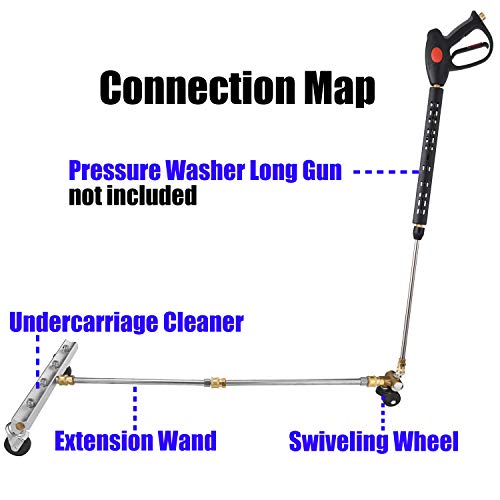 M MINGLE Pressure Washer Undercarriage Cleaner with Swivel Wheel, 4000 PSI | 13 Inch Under Car Washer with 2 Extension Wands, Eliminate Car Underbody Dirt & Oil, Easy to Use and Assemble - size: 13.5 Inch