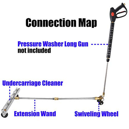 M MINGLE Pressure Washer Undercarriage Cleaner with Swivel Wheel, 4000 PSI | 13 Inch Under Car Washer with 2 Extension Wands, Eliminate Car Underbody Dirt & Oil, Easy to Use and Assemble - size: 13.5 Inch