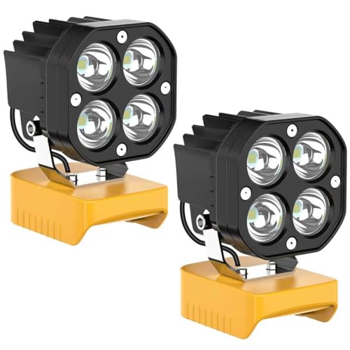 2pcs LED Work Light for Dewalt 20V Battery, 40W 6000LM Cordless Floodlight with Low Voltage Protection, 120° Adjustable LED Flashlight for Job Site, Garage, Workshop, Outdoor Camping - color: Yellow, size: 2pcs