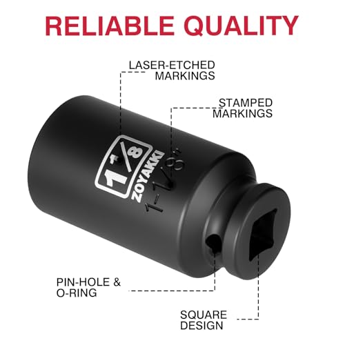 1/2" Drive 1-1/8" Deep 6 Pt CR-MO SAE Impact Socket for Axle Nuts - size: 1-1/8"in., style: 1/2" Drive Deep