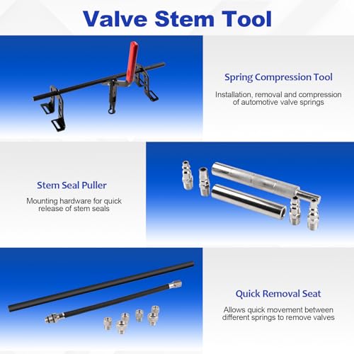 Valve Spring Compressor Tools, Steel OHV/OHC with 6 Adapters | No Cylinder Head Removal, Universal for Cars & Motorcycles, Durable Steel Build, Includes 5/6/7/8/10/11.5mm Adapters