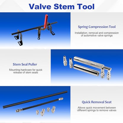 Valve Spring Compressor Tools, Steel OHV/OHC with 6 Adapters | No Cylinder Head Removal, Universal for Cars & Motorcycles, Durable Steel Build, Includes 5/6/7/8/10/11.5mm Adapters
