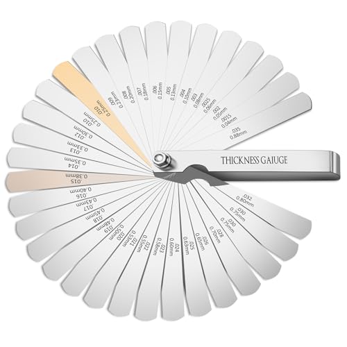 Feeler Gauge Set Stainless Steel Thickness Gauge 32 Blades 0.04-0.88 mm (0.0015-0.035 Inch) Dual Marked Metric and Imperial Measuring Tools for Measuring Gap Widths and Thicknesses
