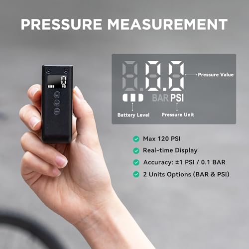 CYCPLUS AS2 PRO Tiny Bicycle Pump with Gauge, Max 120 PSI Electric Mini Pump, Auto Stop, with Presta and Schrader Valve for E-Bike, MTB, and Road Bike