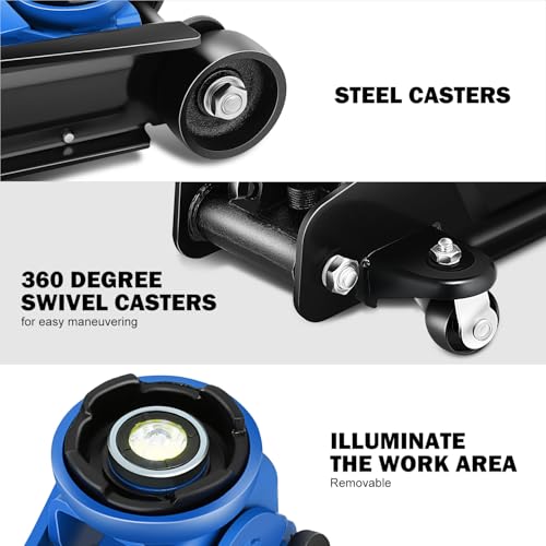 DNA Motoring Low Profile Hydraulic Trolley Service/Floor Jack, 2.5 Ton (5500 lbs) Capacity, Lifting Range 3.35"-15.16",Blue, TOOLS-00676-BL - color: Blue, style: 2.5 ton