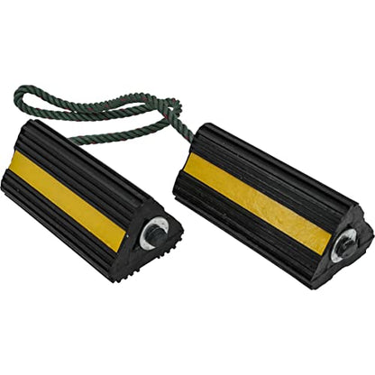 Buyers Products WC24483 Heavy Duty Wheel Chock Set, 4x4x8 Rubber Wheel Chocks with 36 Inch Nylon Rope, Rust & Chemical Proof, Reflective Tape, for Trucks, Utility Vehicles, Ground Support Equipment