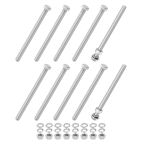M METERXITY 10-Pack Hex Head Screw Bolt with Nuts Flat & Lock Washers M12x170mm Stainless Steel Bolts and Nuts Kit Fully Threaded Metric Bolt Assortment for Equipment/Machinery - size: M12x170mm
