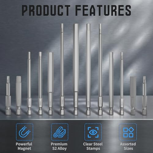 5 Pcs H6 S2 Steel Hex Bit, 6mm, 150mm Length, 1/4" Shank | Magnetic Hex Allen Wrench Screwdriver Bit, 1/4" Hex Shank, Impact Driver Bit for Furniture, Auto Repair & DIY - size: H6, style: 150mm