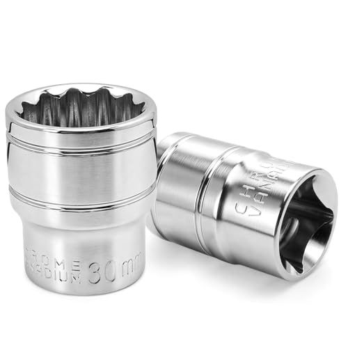 2 Pcs 1/2" Drive 30mm Shallow Impact Socket | Anti-Rounding 12 Point Design, Square Chamfered Opening, Easy Removal of Axle Nut - color: Shallow, size: 30mm