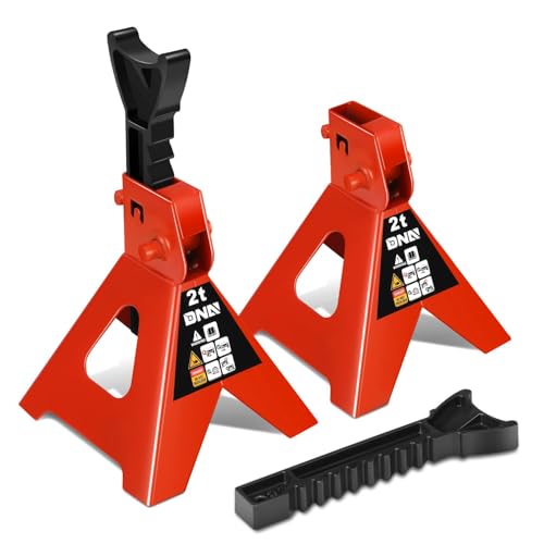 DNA Motoring 1 Pair Jack Stands, 2 Ton (4400 lbs) Capacity Car Lifting Stand, Adjustable Height Car Jack Stands for Cars, Sedans, Small Vehicles, SUV, TOOLS-00681-RD - style: 2 Ton Red