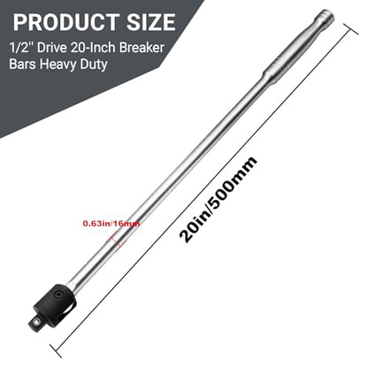 1/2" Breaker Bar,1/2 Inch Drive Breaker Bar,20" Lug Nut Breaker Bars Extension,Cr-Mo Head - size: 20 inch