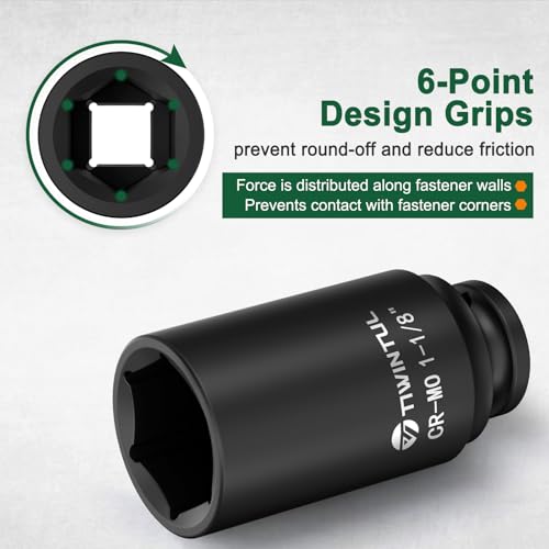 1-1/8" Deep Impact Socket 1/2 Inch Drive for Truck and SUV | CR-MO Steel Impact Socket, 3.07" Length, 6 Point Design, SAE Size, Axle Nut Socket for Easy Removal of Axle Shaft Nuts - size: 1-1/8" (Deep)