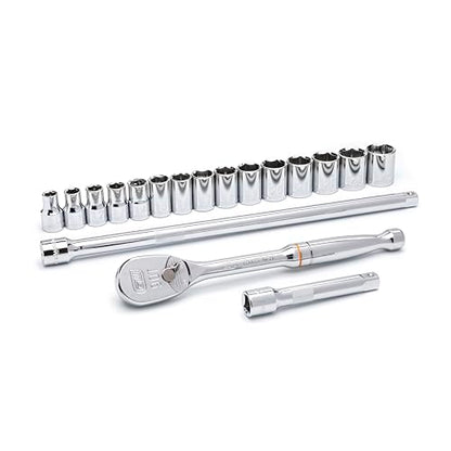 GEARWRENCH 18 Pc. 1/2" Drive 6 Pt. Standard Mechanics Tool Set, Metric - 80708 - size: Large, style: 80708
