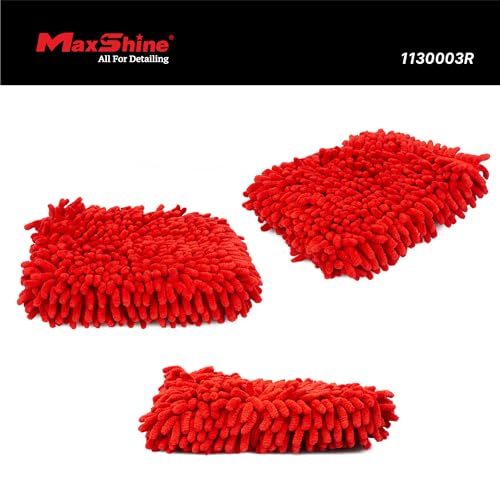 Maxshine Universal Red Chenille Microfiber Wash Pad – Professional High-Efficiency Car Wash Pad & Mitt Alternative – Scratch-Free Microfiber Cleaning Pad for Cars, Trucks, SUVs, Boats & RVs
