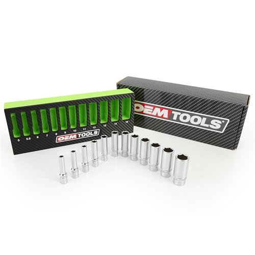 OEMTOOLS 23986 12 Piece Deep 1/4 Drive Socket Set, Deep Socket Set Metric 5-15mm, Heat-Treated Alloy Steel Sockets, Hard Chrome Finish, EVA Tray Storage - style: 1/4" Metric