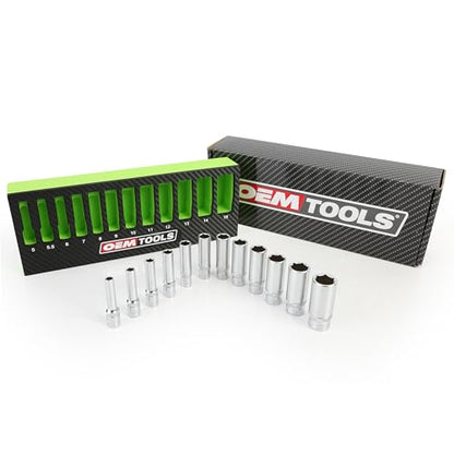 OEMTOOLS 23986 12 Piece Deep 1/4 Drive Socket Set, Deep Socket Set Metric 5-15mm, Heat-Treated Alloy Steel Sockets, Hard Chrome Finish, EVA Tray Storage - style: 1/4" Metric