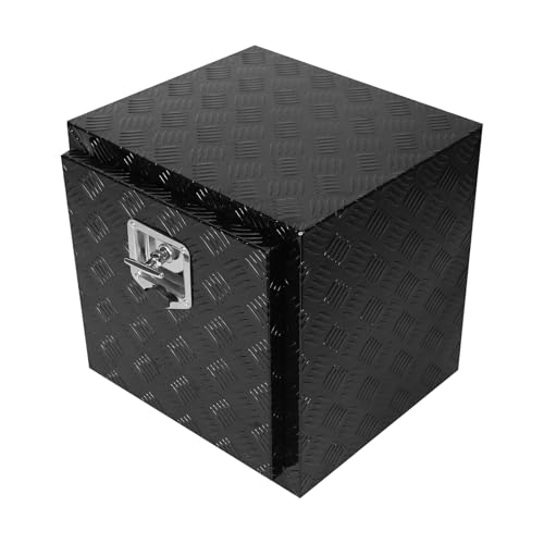 Heavy Duty Aluminum Stripes Plated Underbody Tool Box with Lock and Keys, 18×17×18 Inch Waterproof Square Storage Organizer for Truck,Trailer,Pickup,RV（Black） - color: black, size: 18×17×18 inch