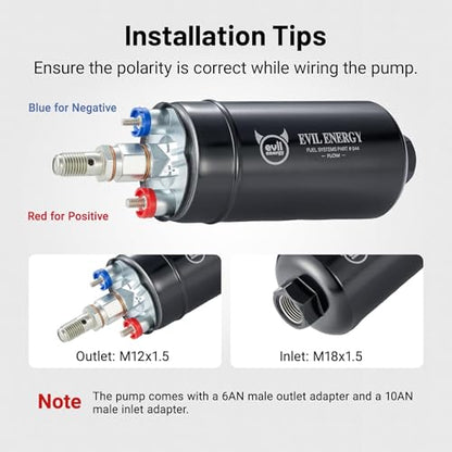 EVIL ENERGY External Inline Fuel Pump Electric 300LPH High Flow 12V with 60MM Bracket Clamp Black - color: Black