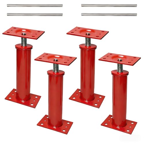 House Jacks for Leveling, 11"-17" Adjustable Jack Post Basement Floor Jack | Screw Floor Jack Post Supports Stabilizer Jacks for House Foundation, Stairs, Porches, Roof Beams - color: Red, size: 4PC（11"-17")