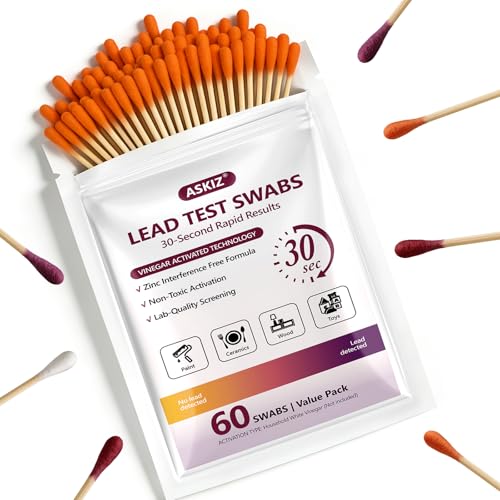 60 Swabs Lead Test Kit,Quick Results in 30s Lead Detector,Enhanced Lead Testing Formulation at Home Lead Paint Test Kit Testing for Paint,Crockery,Toys,Jewellery,Metals, Ceramics,Woodwork - size: 60 Swab