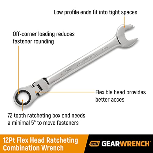 GEARWRENCH 12 Piece Flex Head Ratcheting Combination Wrench Set | 12 Point | Metric | 9901D - size: 12 Pc, style: With Wrench Rack