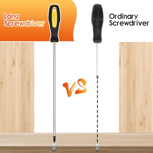 2pcs Long Magnetic Screwdriver Set, 12in Extra Long Phillips and Slotted | with Non-Slip Cushioned Handle Grip - color: 2pcs