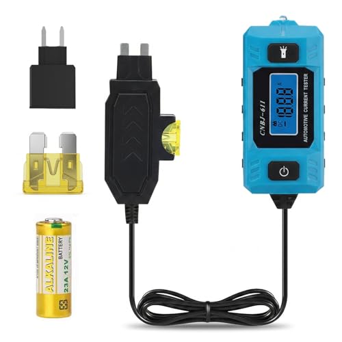 Automotive Circuit Fault Probe Tester, 20A 48V Parasitic Draw Tester for Car Fuse Circuits, Inline Current Monitor with Overcurrent Detection, Mini & Standard Blade Fuse Compatible