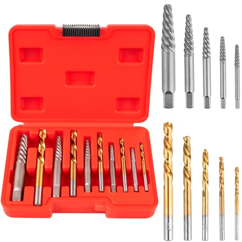 10-Piece Screw Extractor & Left-Hand Drill Bit Set, Easy Out Fastener Extractor Kit with Alloy Spiral Flutes - Premium Tool for Easily Removing Stripped, Broken & Rusty Screws, Bolts & Studs