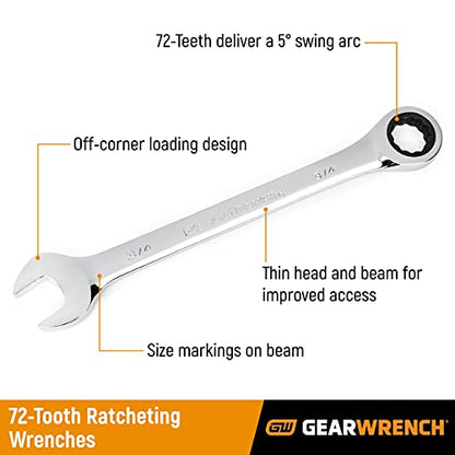 GEARWRENCH Ratcheting Combination SAE/Metric Wrench Set 10 Pc., 12 Point - 9418 - size: No Size, style: 10 Piece SAE/Metric