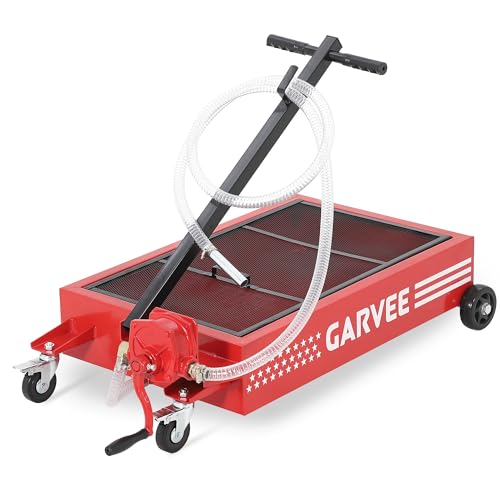 Garvee 15 Gal Oil Drain Pan with Pump, Low Profile Rolling Oil Drain Cart with 8 ft Hose, Foldable T-Handle & Lockable Swivel Casters, Leak-Proof & Heavy Duty for Cars, SUVs, Trucks - color: Red, size: 15 Gal + Manual