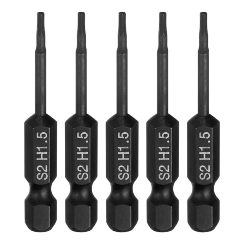 HARFINGTON 5pcs Flat Hex Head Drill Bit H1.5 (1.5mm) Magnetic Tip 1/4" Hex Shank 50mm (2") Long S2 Steel Metric Hexagonal Screw Driver Screwdriver Bits Wrench Socket, Black - color: Black, size: H1.5 + 2" Long