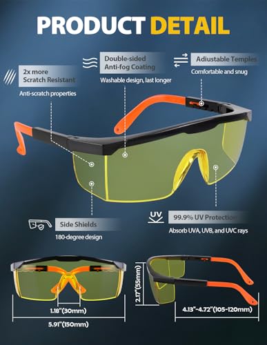Safety Glasses 4 Pack – Amber Lense Enhanced Visibility ANSI Z87.1 Anti Fog, UV Protection, Impact Resistant Protective Eyewear Over-spec - color: Amber