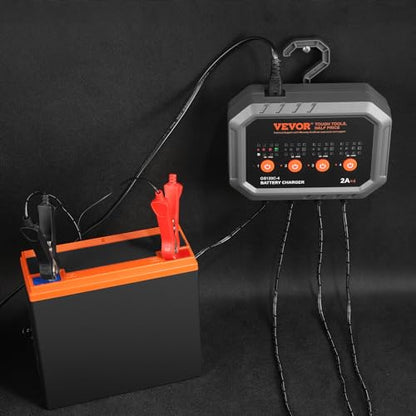 VEVOR Smart Battery Charger, 2A x 4, LiFePO4 Lead-Acid (AGM/Gel/SLA) Car Battery Charger, Fully-Automatic Charger Maintainer Desulfator for Boat Motorcycle Lawn Mower Golf Cart Marine Deep Cycle - size: 2A*4