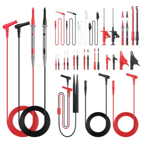 BTNTA 30PCS Silicone Multimeter Test Leads Kit CAT III 1000V 20A | Replaceable Probes, Alligator Clips, Test Hooks, Tweezers, 4mm Banana Plug for Automotive Home Industrial Electrical Testing - style: 30PCS