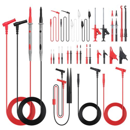 BTNTA 30PCS Silicone Multimeter Test Leads Kit CAT III 1000V 20A | Replaceable Probes, Alligator Clips, Test Hooks, Tweezers, 4mm Banana Plug for Automotive Home Industrial Electrical Testing - style: 30PCS