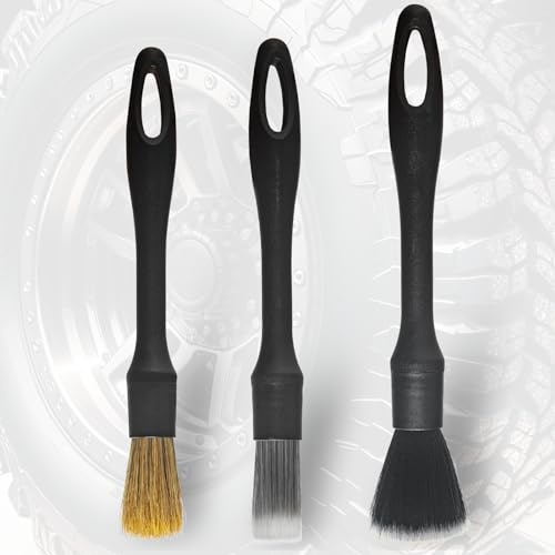 Detailing Brush Set, 3Pack Car Detailing Brushes for Dashboard Engine Bay Air Vents Leather Seat Wheel Vehicle Motorcycle Boars Hair Interior Detail Brush with Conversion Elbow, Black - color: Black