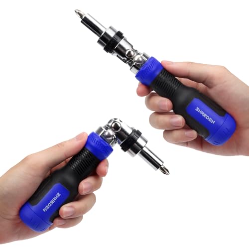 SHARDEN Ratchet Screwdriver 13-in-1 Multi Screwdriver Tool All in One Ratcheting Screwdriver Set with Phillips, Flat Head, Torx, Hex, Square, 180 Degree Pivoting Adjustable Angle Screw Driversets Set - color: Blue