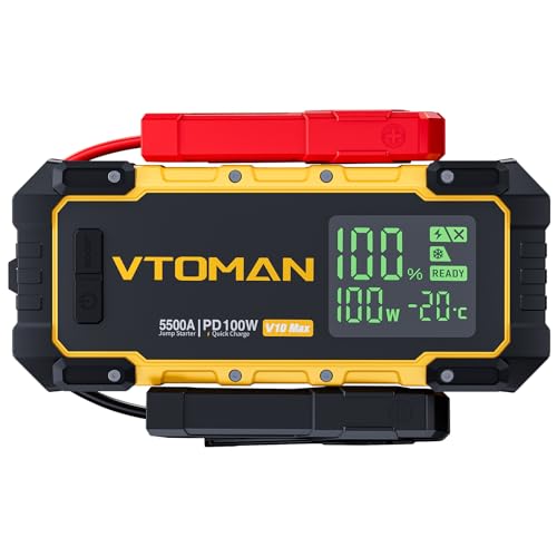 VTOMAN V10 Max 5500A Portable Jump Starter with 100W USB-C Fast Charger | Car Battery Jumper Starter Portable, All Gas or 12L Diesel Engines,12V Jump Start Booster Pack, Jump Box Comes, Pickup Trucks - color: yellow