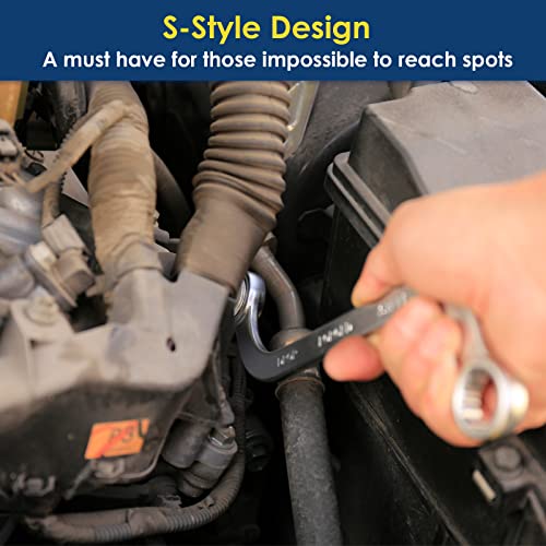 YIYEIE Offset S-Style Box End Wrench Set, 5-Piece, Chrome Vanadium Steel, 10x11mm, 12x13mm, 14x15mm, 16x17mm, 18x19mm - size: S Style Set Metric