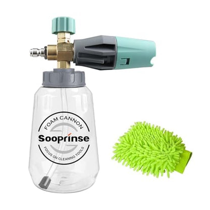 Sooprinse Foam Cannon, Adjustable Snow Foam Lance Transparent Body, Professional Car Foam Blaster with 1/4 Inch Quick Connector, 4000 PSI, 1L - color: Green