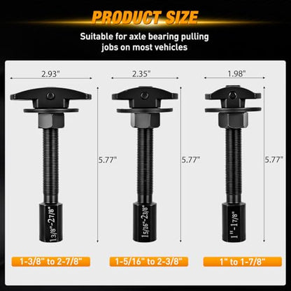 GOOACC 3PCS Rear Axle Bearing Puller Set, Axle Bearing Puller Removal Tool Kit with 3 Sizes 1" to 1-7/8", 1-5/16" to 2-3/8" & 1-3/8" to 2-7/8" Axle Wheel Bearing Removal Tools for Axles Bearings Black - color: 3pc Rear Axle Bearing Puller Black