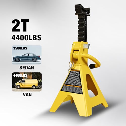 YELLOW JACKET 2 Ton Jack Stands (1 Pair) – Double-Locking Design for Cars & SUVs, 4400 lb Capacity, Premium Steel Construction