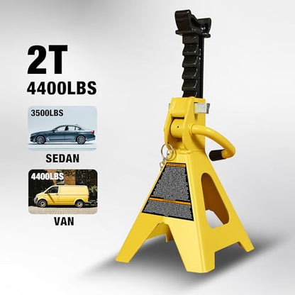 YELLOW JACKET 2 Ton Jack Stands (1 Pair) – Double-Locking Design for Cars & SUVs, 4400 lb Capacity, Premium Steel Construction