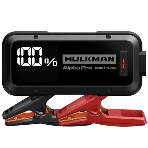 Hulkman Alpha Pro 1750A Jump Starter, 59.2Wh High-Capacity Car Battery Jump Starter, PD65W Fast Charging in & Out, 3.3" Smart Display Jump Box, 12V Jump Pack for 8.0L Gas/5.0L Diesel, Solid Black - style: 1750A · Up to 8.0L Gas