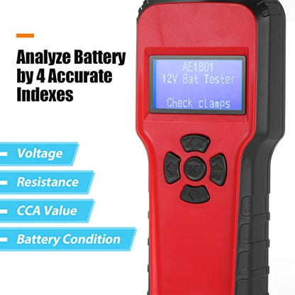 Car Battery Tester | 12V Digital Auto Battery Analyzer for Alternator & Cranking Test | Multi - Standard CCA, CA, BCI, MCA, SAE, GB, JIS, IEC, EN, DIN